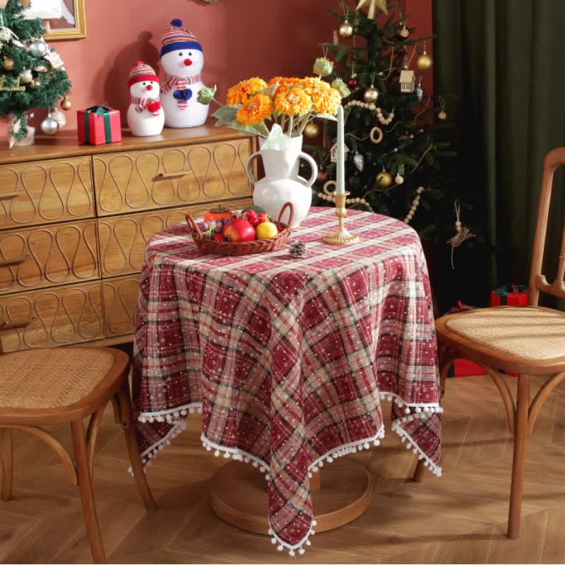 Ownkoti Christmas Snowflake Plaid Tassel Tablecloth - 55" x 102" - image 0