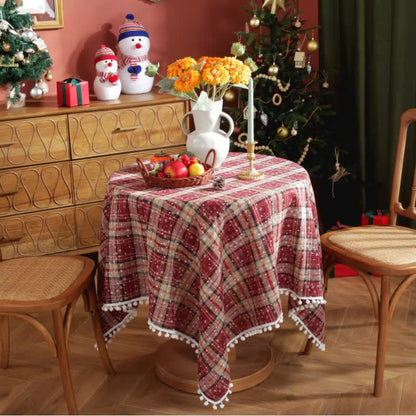 Ownkoti Christmas Snowflake Plaid Tassel Tablecloth - 55" x 102" - image 0
