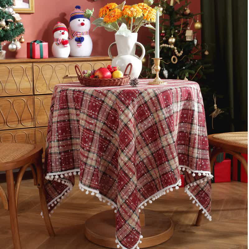 Ownkoti Christmas Snowflake Plaid Tassel Tablecloth - image 1