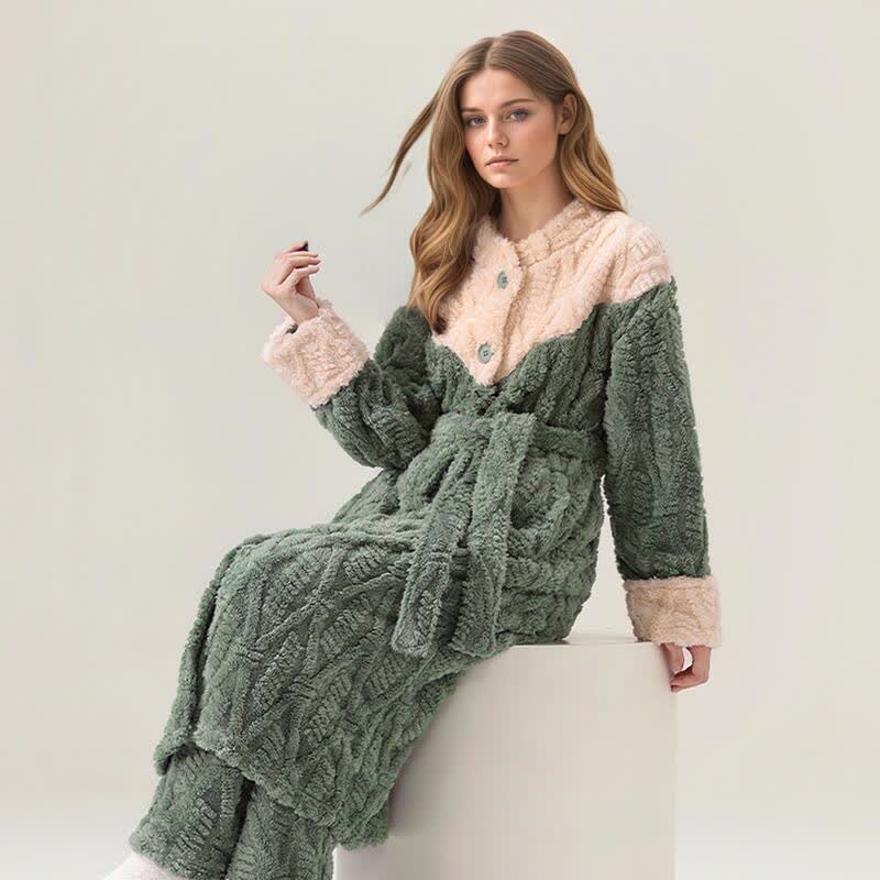 Ownkoti Colorblock Round Neck Plush Bathrobe Set - image 1