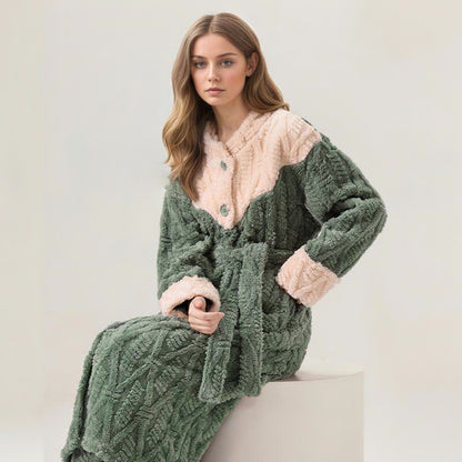 Ownkoti Colorblock Round Neck Plush Bathrobe Set - image 3