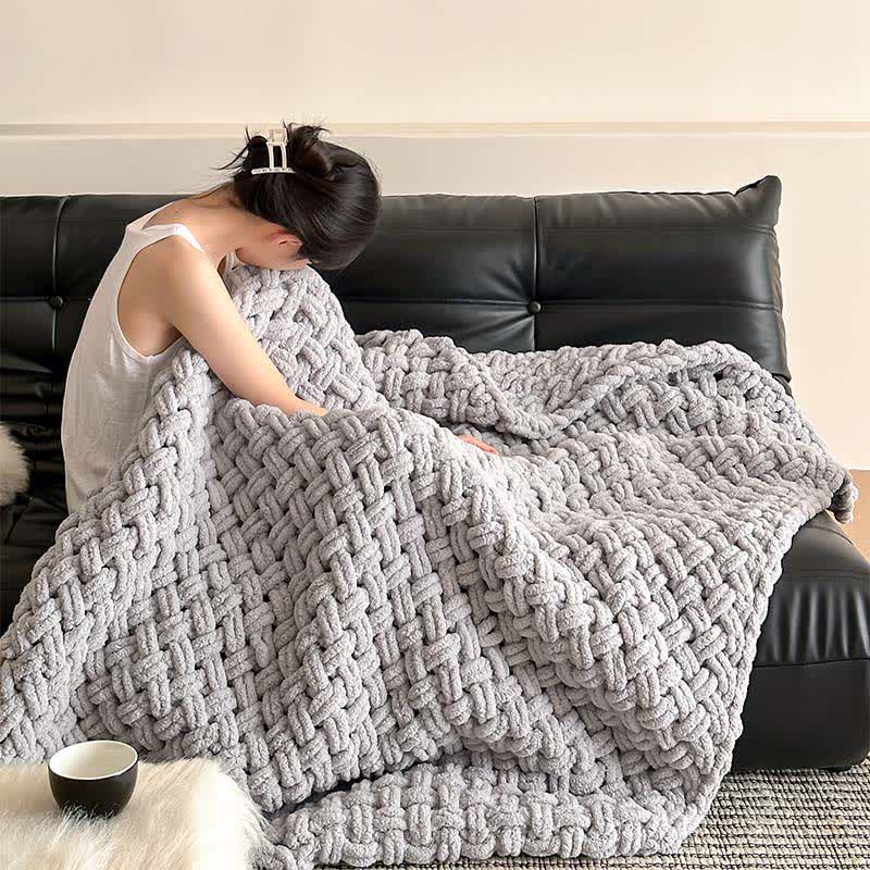 Ownkoti Chunky Knit Hand-Woven Throw Blanket - Gray - 51" x 67" - image 13