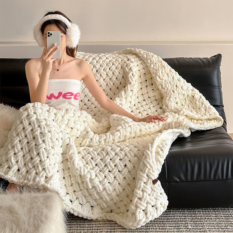 Ownkoti Chunky Knit Hand-Woven Throw Blanket - Beige - 51" x 67" - image 1