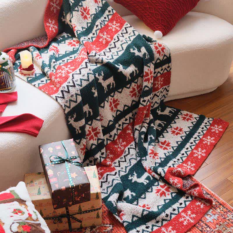 Ownkoti Christmas Fair Isle Reindeer Throw Blanket - image 3