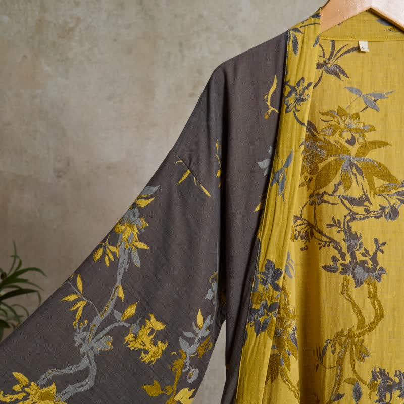 Ownkoti Vintage Floral Leaf Cotton Kimono Robe - image 2