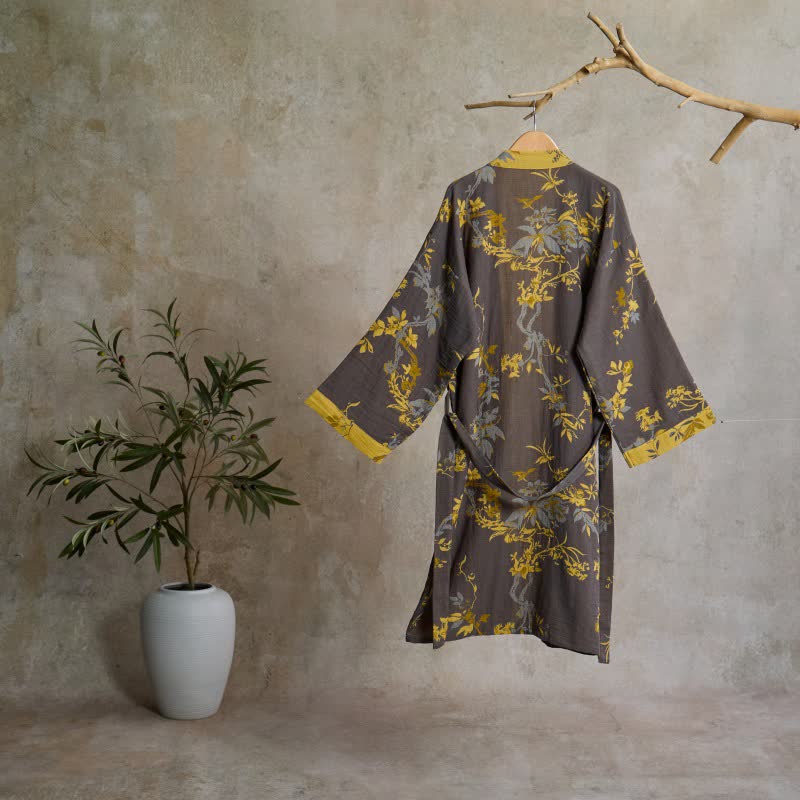 Ownkoti Vintage Floral Leaf Cotton Kimono Robe - image 1