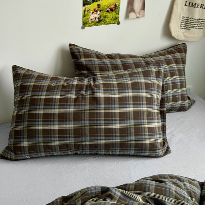 Ownkoti Classic Plaid Cotton Bedding Set - Brown - 2PCS Pillowcases - 19" x 29" - image 4