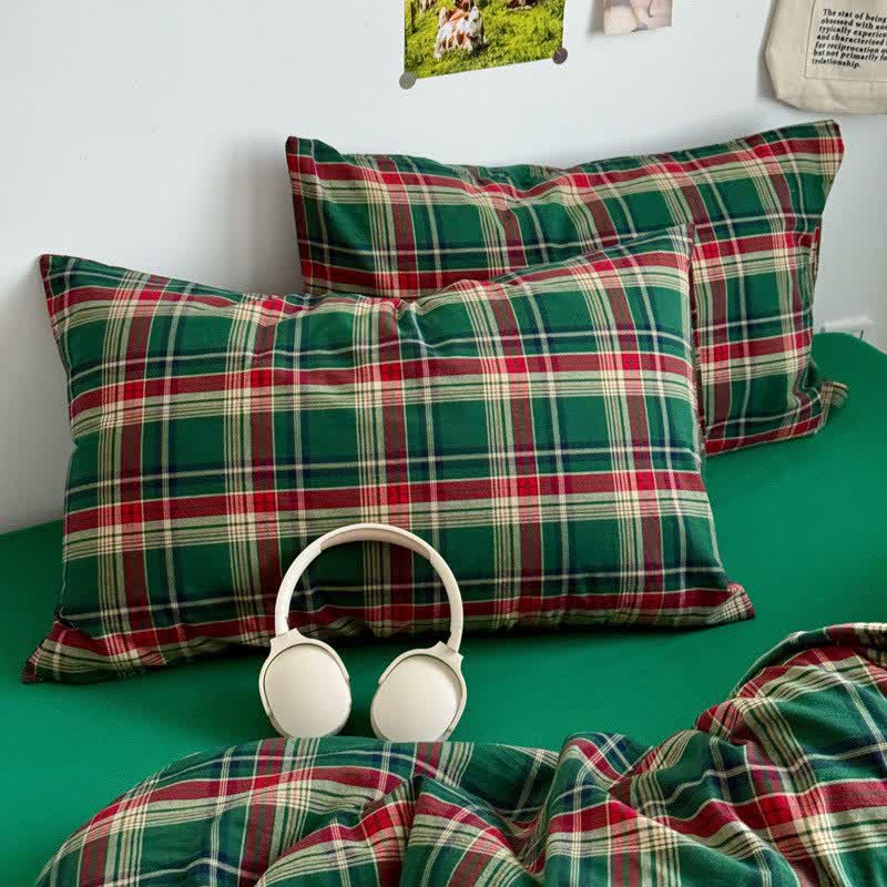 Ownkoti Classic Plaid Cotton Bedding Set - Green - 2PCS Pillowcases - 19" x 29" - image 29