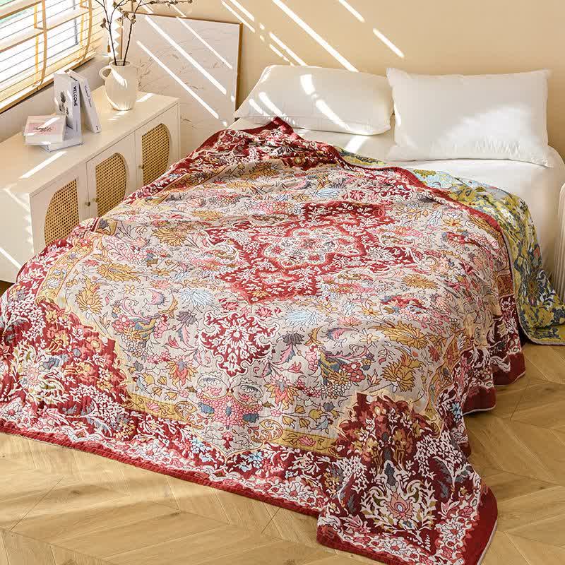 Ownkoti Retro Red Floral Jacquard Cotton Quilt - Queen - image 0