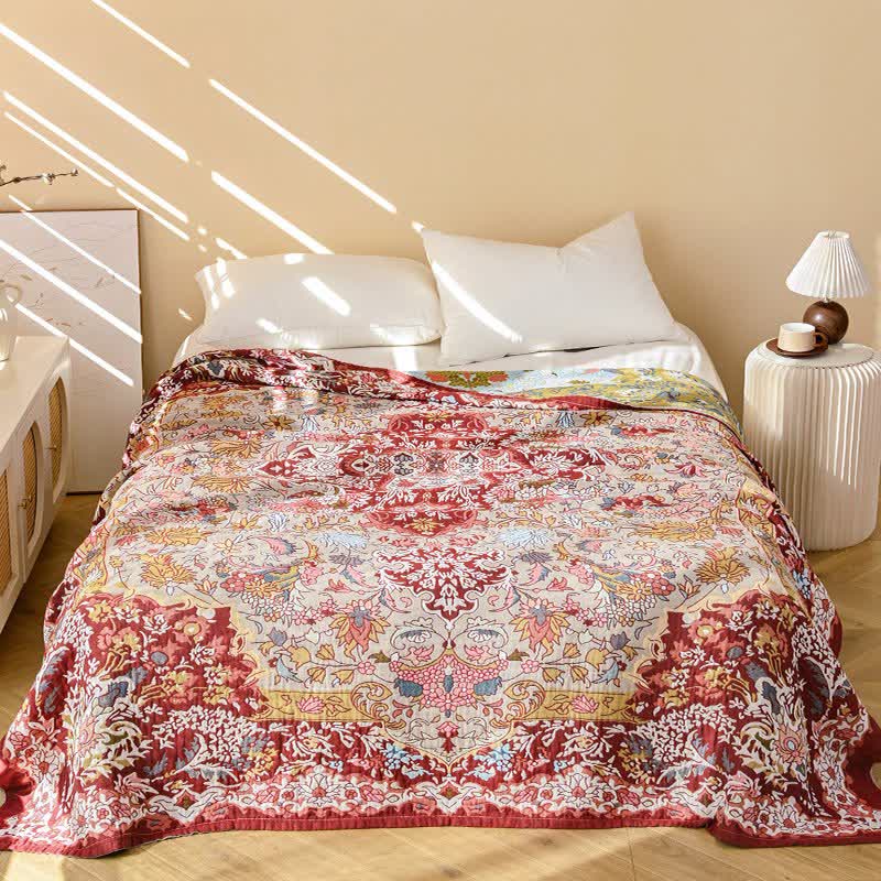 Ownkoti Retro Red Floral Jacquard Cotton Quilt - image 1