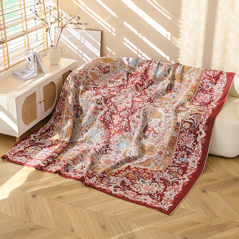 Ownkoti Retro Red Floral Jacquard Cotton Quilt - image 4