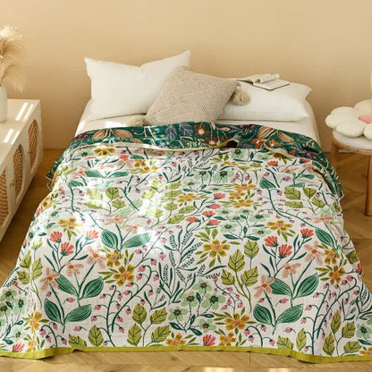 Ownkoti Green Leaf Flower Cotton Gauze Quilt - image 1