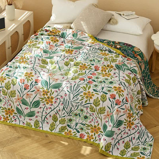 Ownkoti Green Leaf Flower Cotton Gauze Quilt - King - image 0