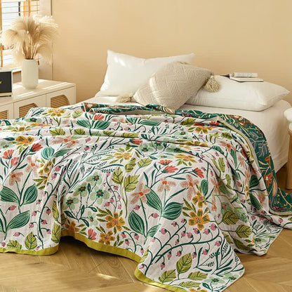 Ownkoti Green Leaf Flower Cotton Gauze Quilt - image 2