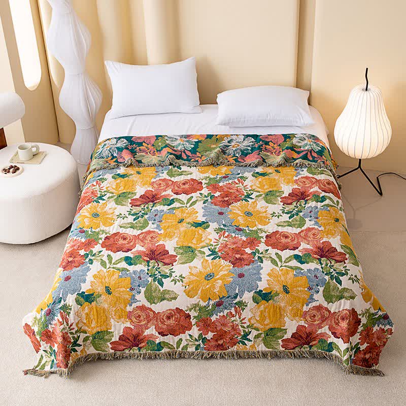 Ownkoti Luxurious Floral Cotton Gauze Tassel Quilt - King - image 0