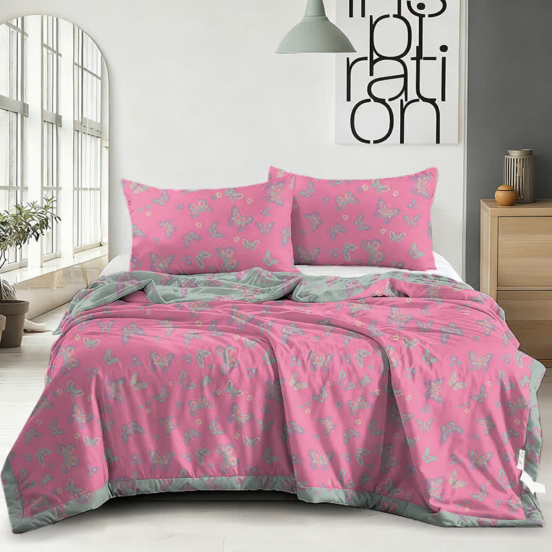 Ownkoti Pink Butterfly Cotton Gauze Jacquard Quilt - Bedding Sets - Queen - image 0