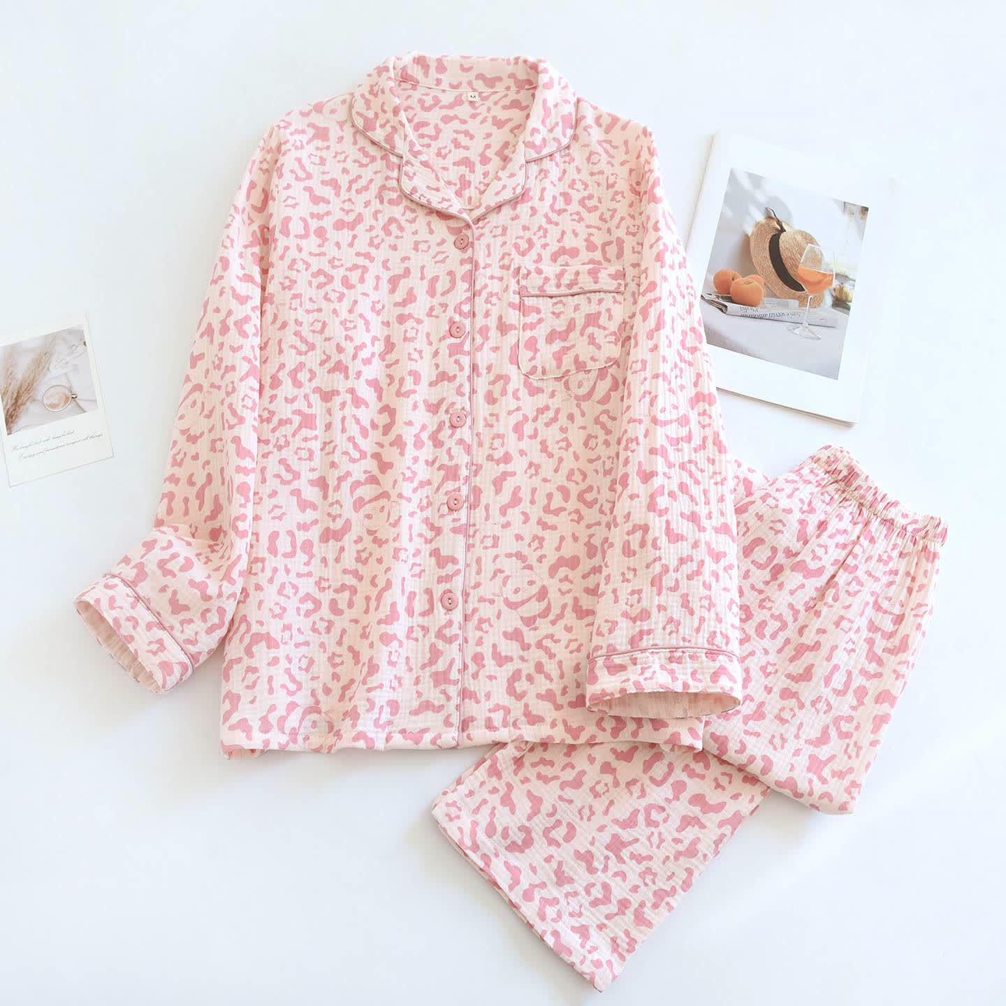 Ownkoti Soft-Tone Leopard Print Cotton Loungewear Set - Pink - XL - image 2