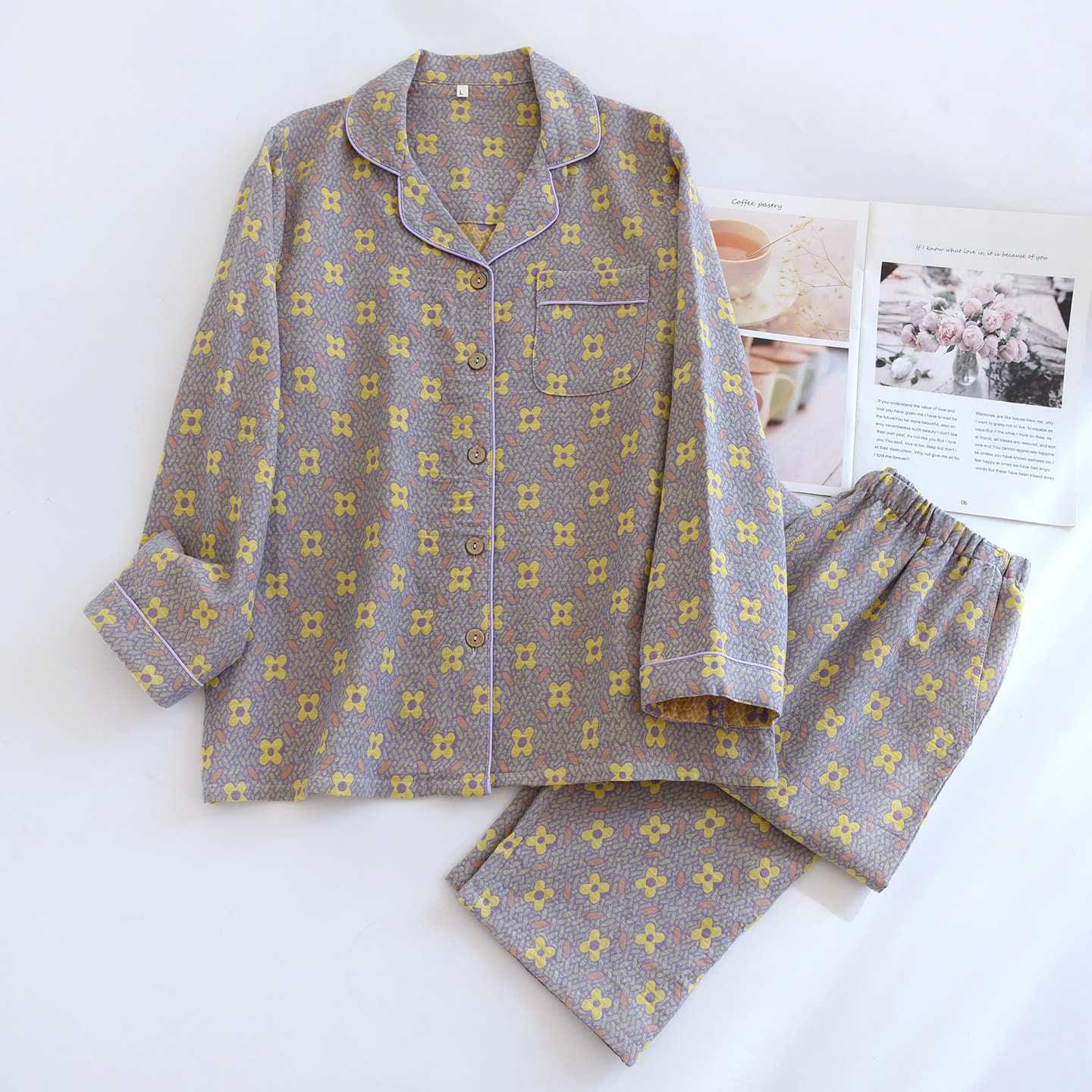 Ownkoti Four-leaf Clover Inspired Cotton Loungewear Set - Khaki - XL - image 2