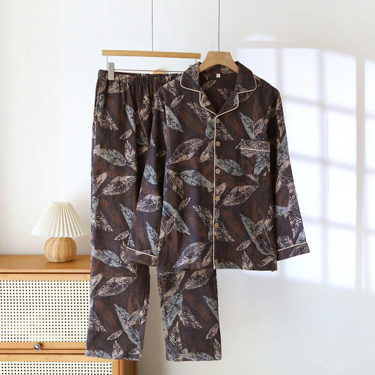 Ownkoti Artistic Leaf Jacquard Cotton Gauze Loungewear - Black - XXL - image 0