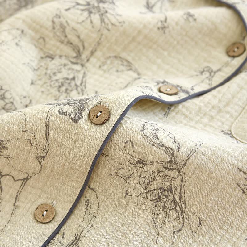 Ownkoti Elegant Vintage Floral Cotton Loungewear Set - image 6