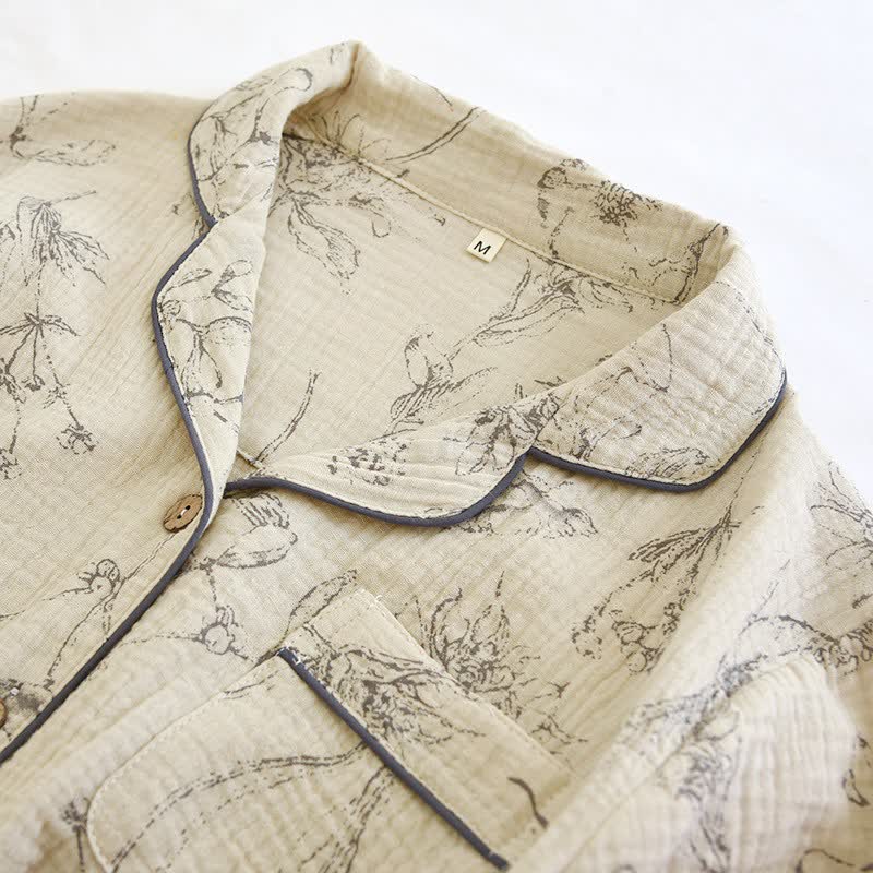 Ownkoti Elegant Vintage Floral Cotton Loungewear Set - image 4