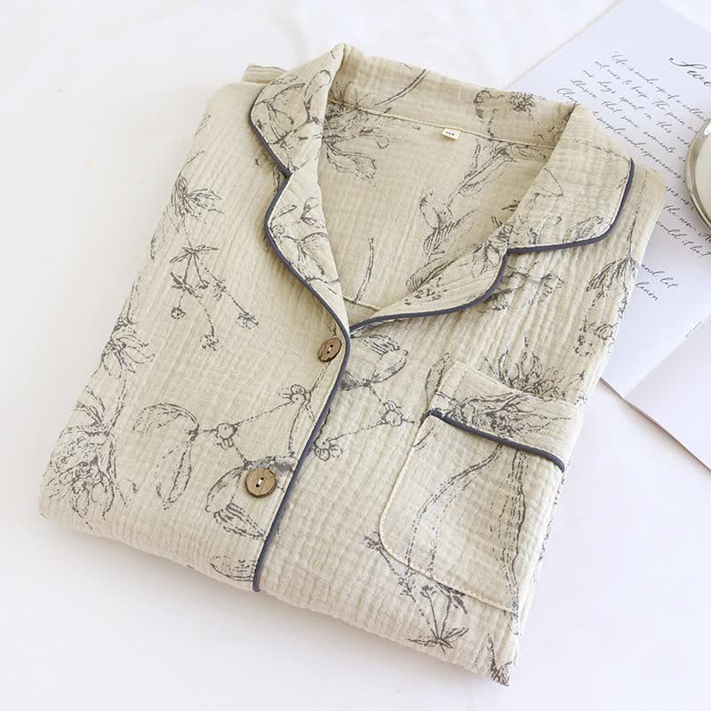 Ownkoti Elegant Vintage Floral Cotton Loungewear Set - image 3