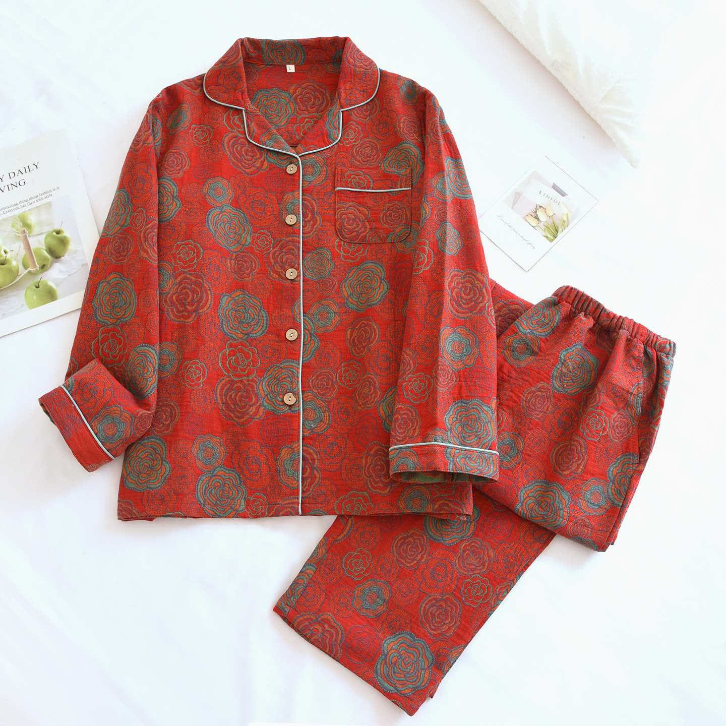 Ownkoti Camellia Pure Cotton Loungewear Set - Red - XL - image 0