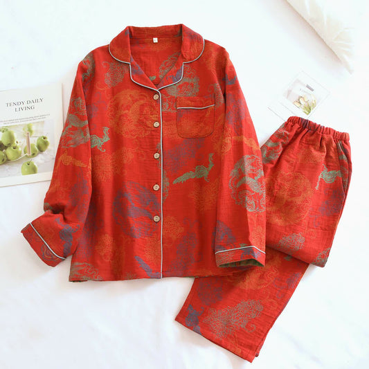 Ownkoti Oriental Dragon & Phoenix Cotton Pajama Set - Red - XL - image 0