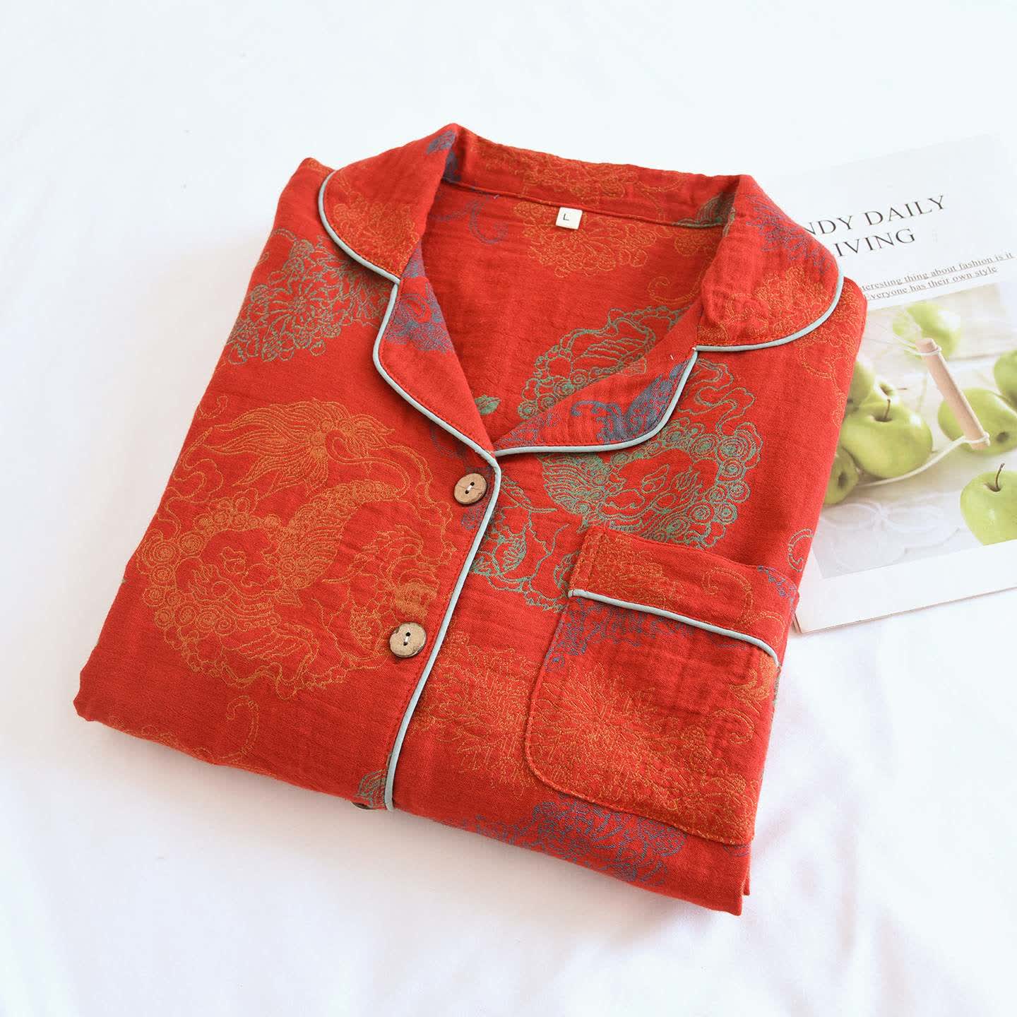 Ownkoti Oriental Dragon & Phoenix Cotton Pajama Set - image 1