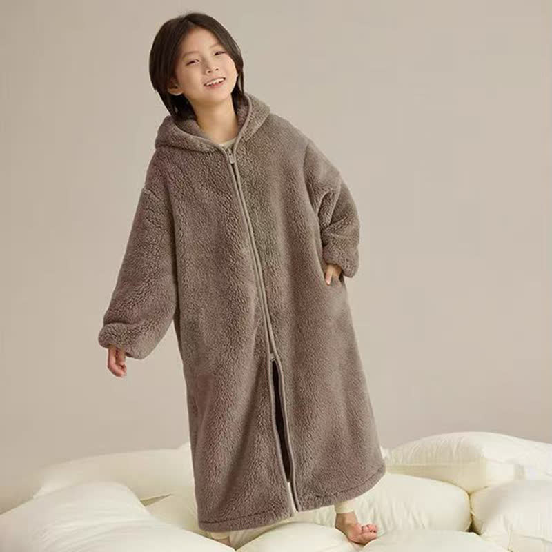 Ownkoti Solid Hooded Zip-up Plush Child Robe - image 10