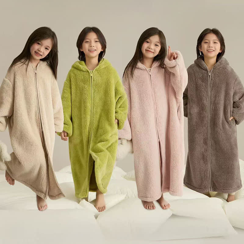 Ownkoti Solid Hooded Zip-up Plush Child Robe - image 0