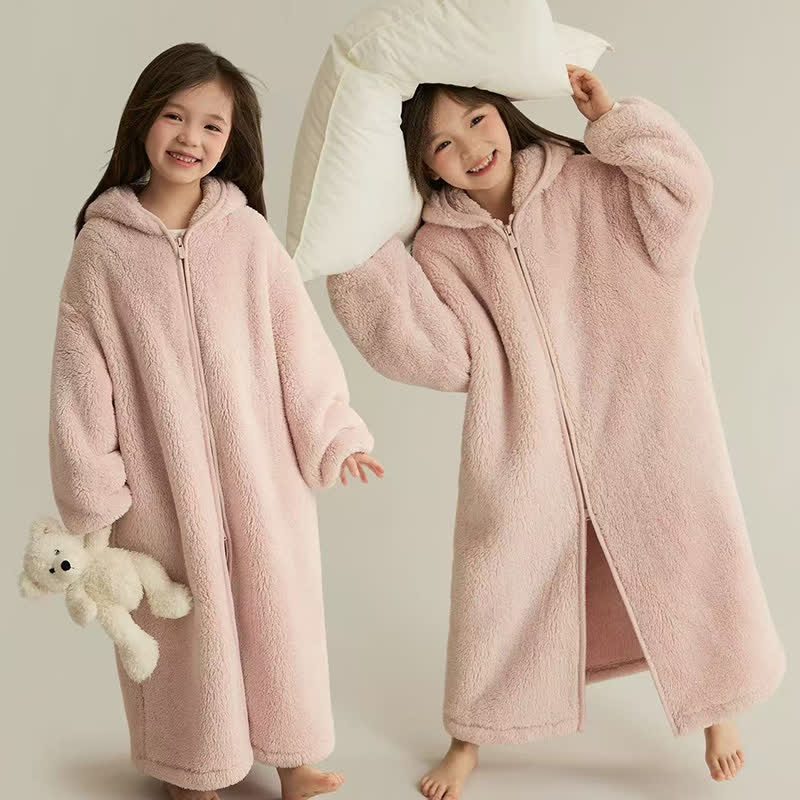 Ownkoti Solid Hooded Zip-up Plush Child Robe - image 1
