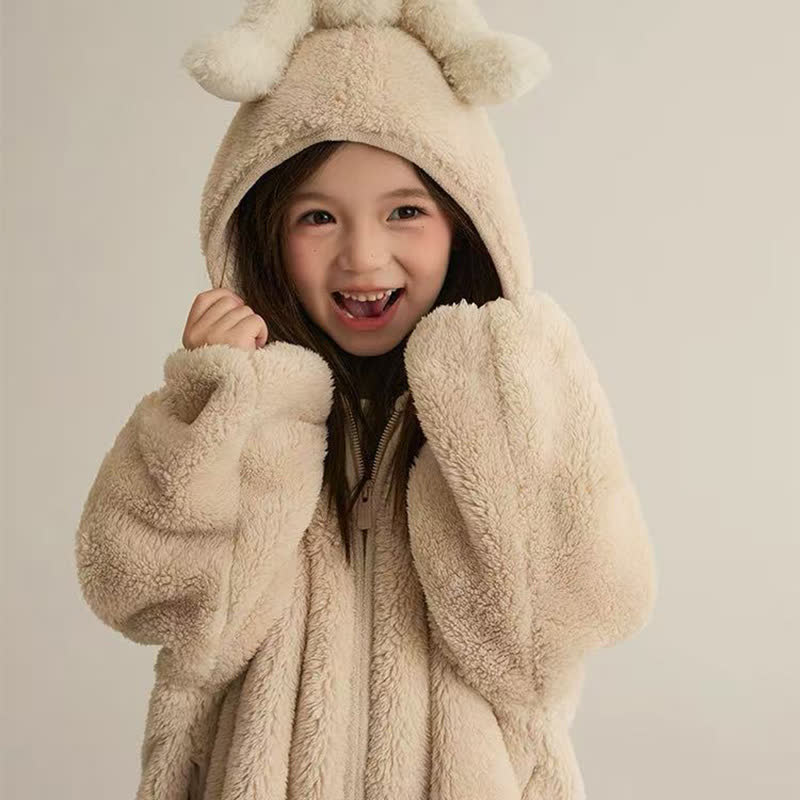 Ownkoti Solid Hooded Zip-up Plush Child Robe - image 8