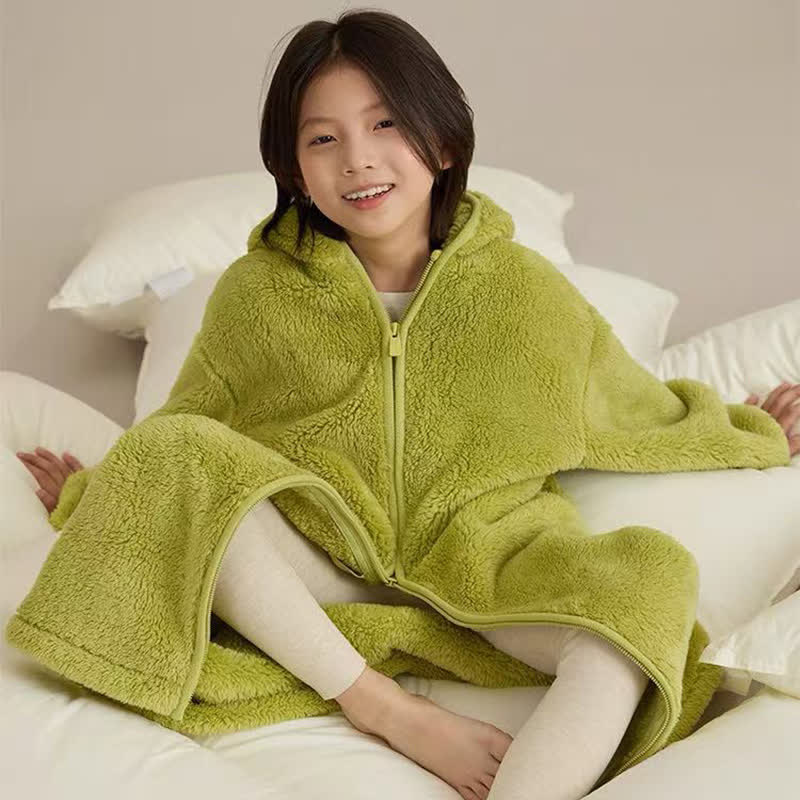 Ownkoti Solid Hooded Zip-up Plush Child Robe - image 5