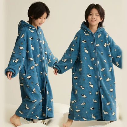 Ownkoti Animal Print Hooded Zip-up Plush Child Robe - Blue - Child:170cm - image 4