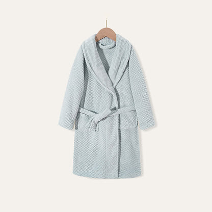 Ownkoti Simple Solid Plush Warm Child Robe - Blue - Child:160cm - image 9