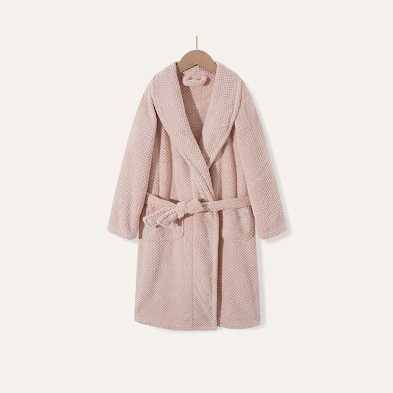 Ownkoti Simple Solid Plush Warm Child Robe - Pink - Child:170cm - image 10