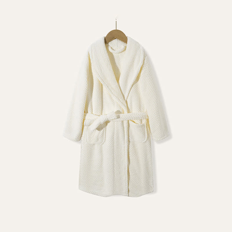 Ownkoti Simple Solid Plush Warm Child Robe - White - Child:170cm - image 3