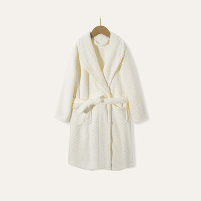 Ownkoti Simple Solid Plush Warm Child Robe - White - Child:170cm - image 3