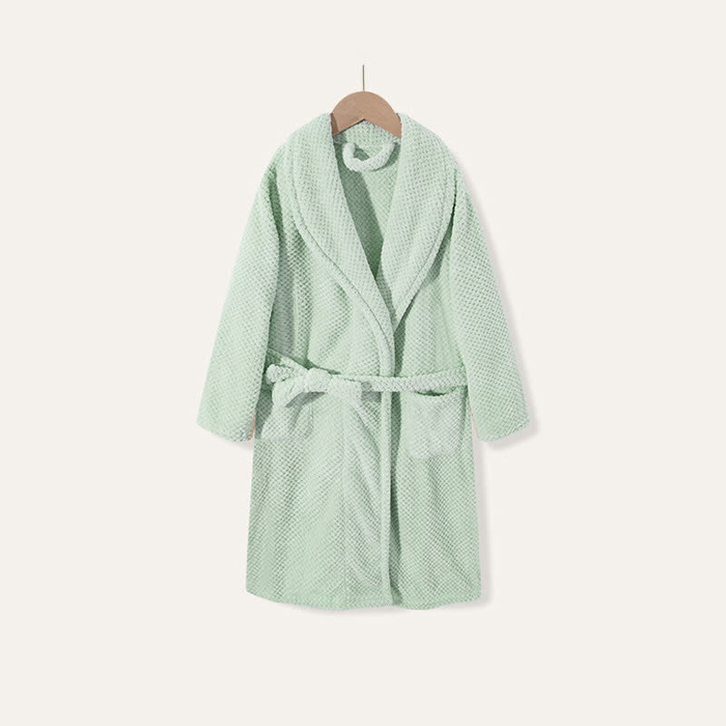 Ownkoti Simple Solid Plush Warm Child Robe - Green - Child:130cm - image 11