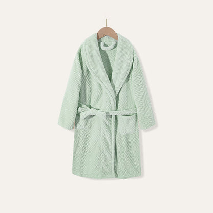 Ownkoti Simple Solid Plush Warm Child Robe - Green - Child:130cm - image 11