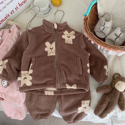 Ownkoti Bear Pattern Zip-up Child Loungewear Set - image 4