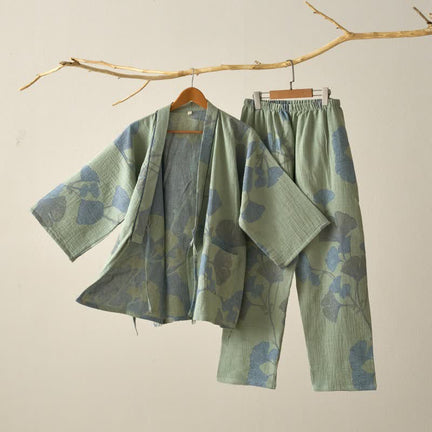 Ownkoti Ginkgo Leaf Organic Cotton Kimono Loungewear - Green - XL - image 0