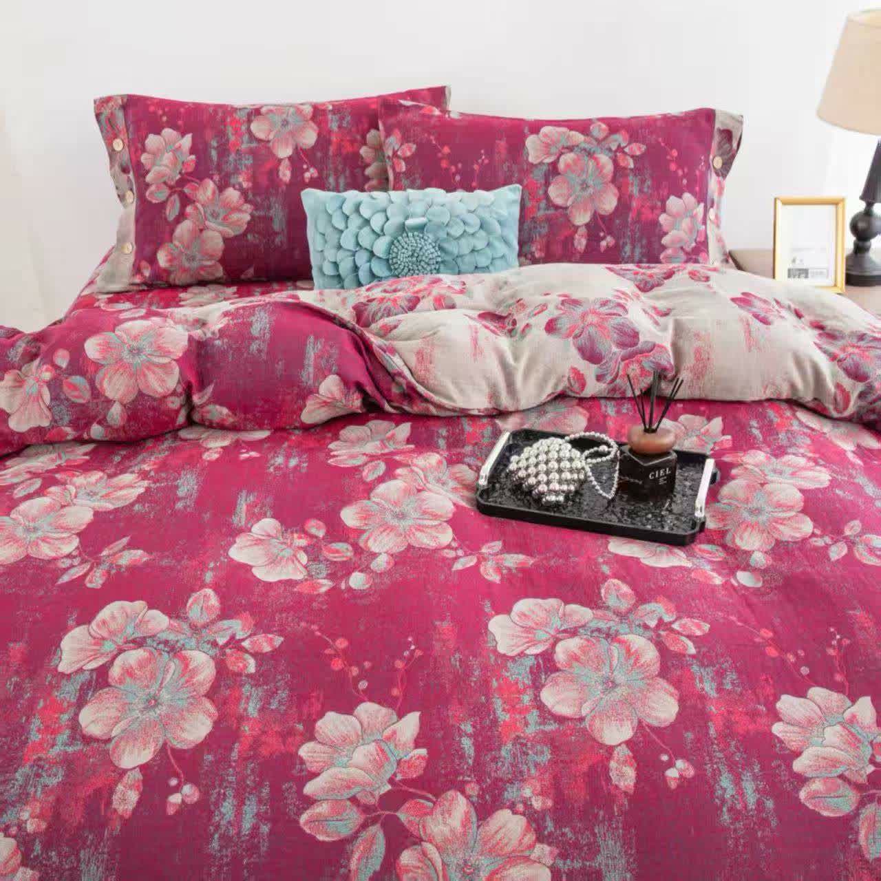 Ownkoti Peach Blossom Cotton Double Gauze Bedding Set(4PCS) - image 3