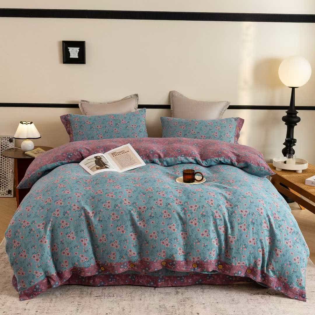 Ownkoti Rustic Floral Cotton Double Gauze Bedding Set(4PCS) - King - image 0