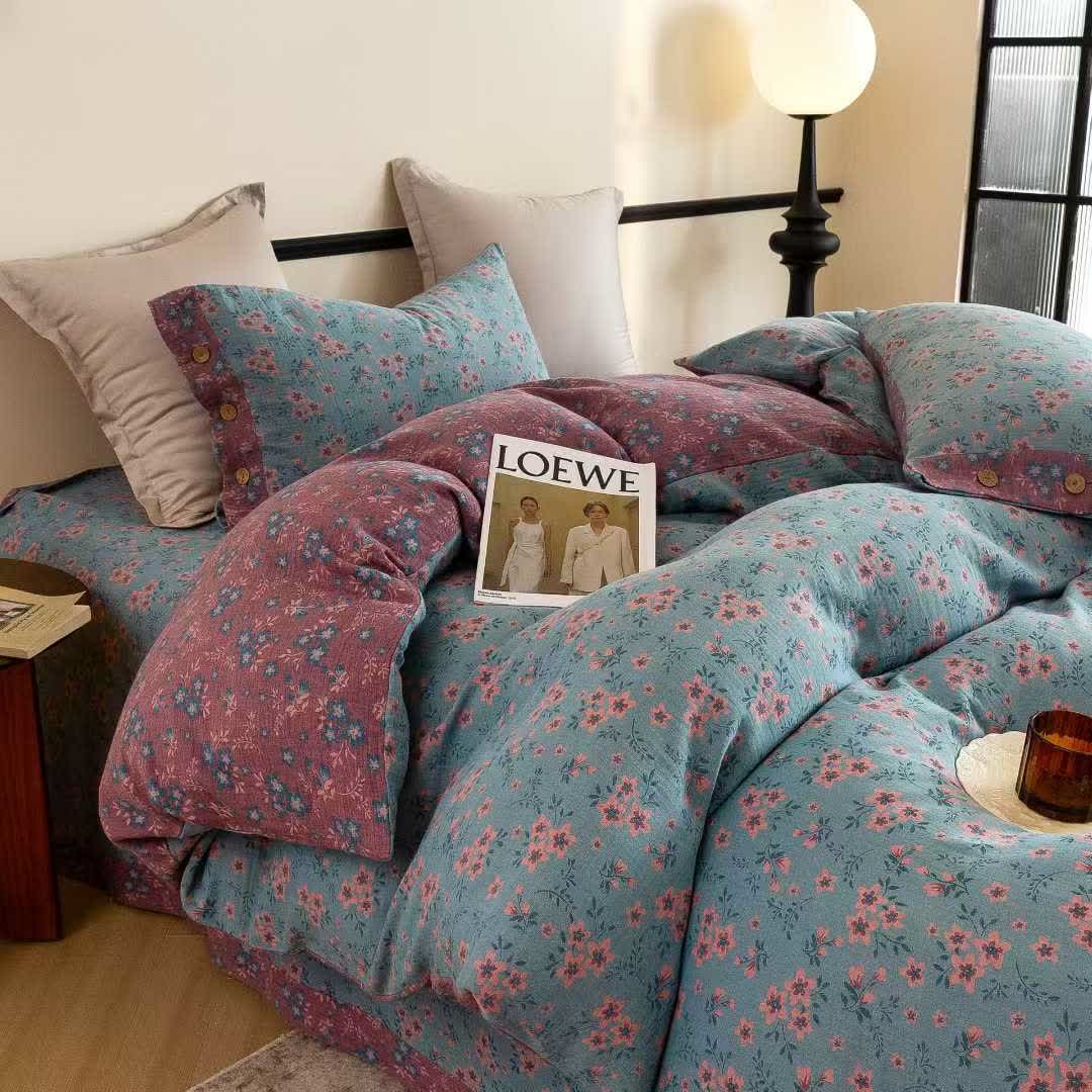 Ownkoti Rustic Floral Cotton Double Gauze Bedding Set(4PCS) - image 4