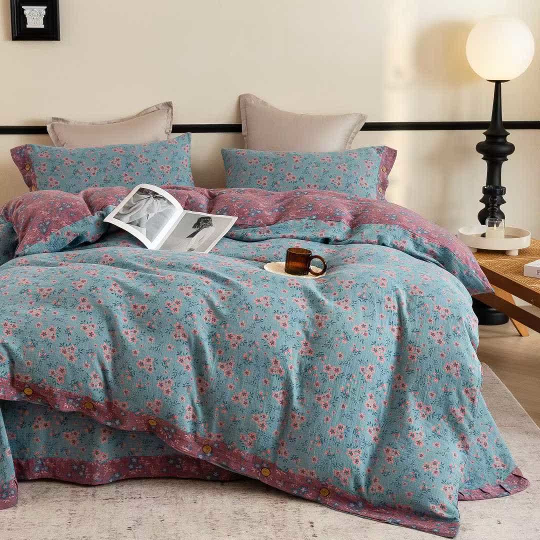 Ownkoti Rustic Floral Cotton Double Gauze Bedding Set(4PCS) - image 1