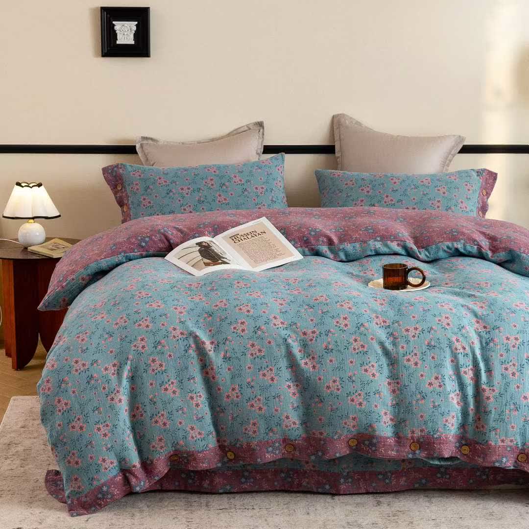 Ownkoti Rustic Floral Cotton Double Gauze Bedding Set(4PCS) - image 2