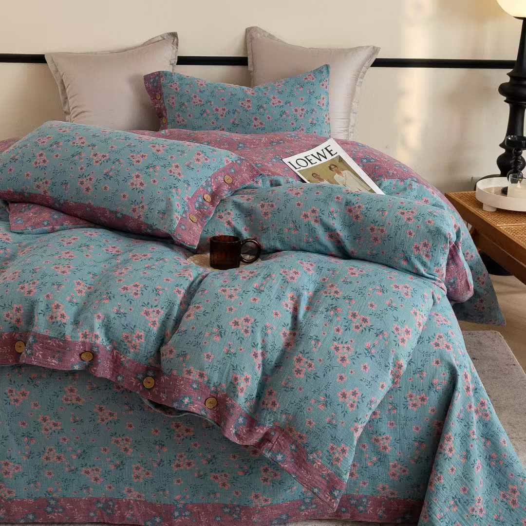 Ownkoti Rustic Floral Cotton Double Gauze Bedding Set(4PCS) - image 3