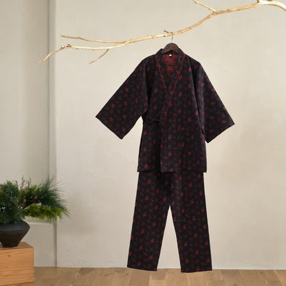 Ownkoti Ginkgo Organic Cotton Kimono Loungewear Set - Black & Red - XL - image 4